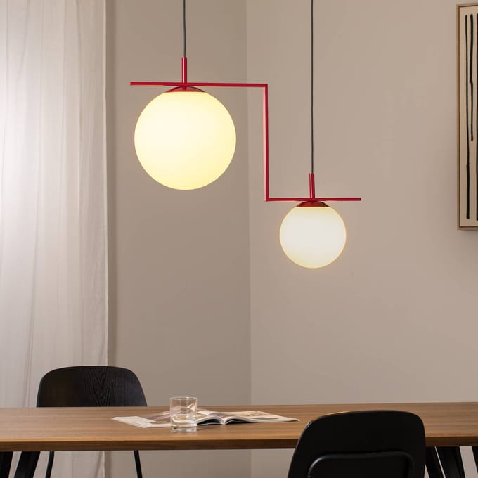 ALDEX Hanglamp Zac, opaal/wijnrood, 2-lamps