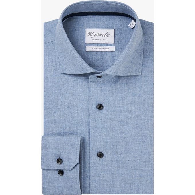 Michaelis slim fit heren overhemd - dobby - blauw - Strijkvriendelijk - Boordmaat: 39