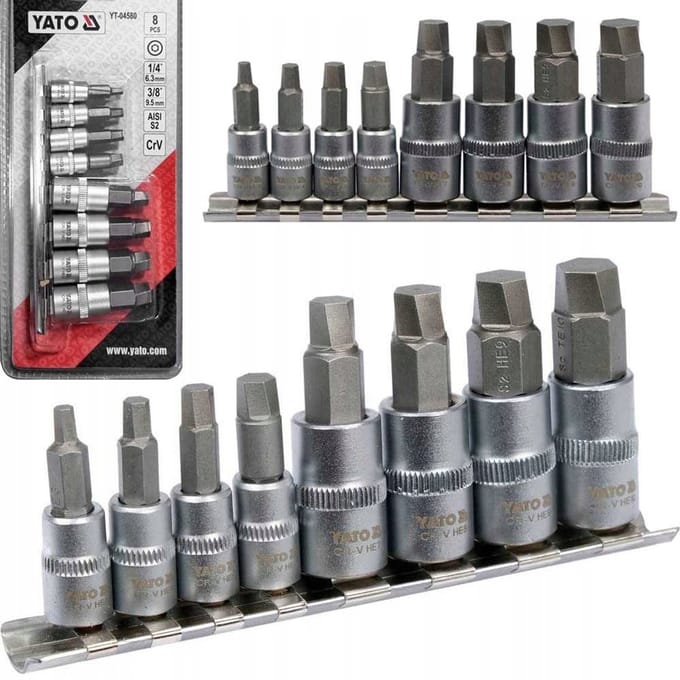 Yato YT-04580 Serie - Hex Bit Set - Spiralvormig - 8-delig - 1/4 en 3/8 inch
