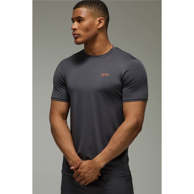 Man Active Performance Regular Fit Neon Logo T-Shirt | Dark Grey | Size Medium