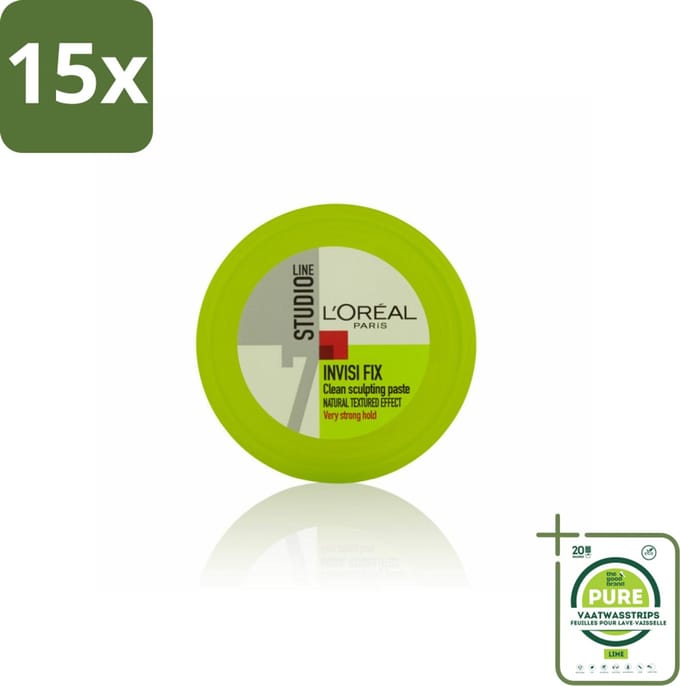 15 x L'Oréal Studio Line Invisi Fix Clean Sculpting Paste 75 ml - Grootverpakking - Gel Paste - Wax - Styling - Haar Fixatie - Gezond Haar