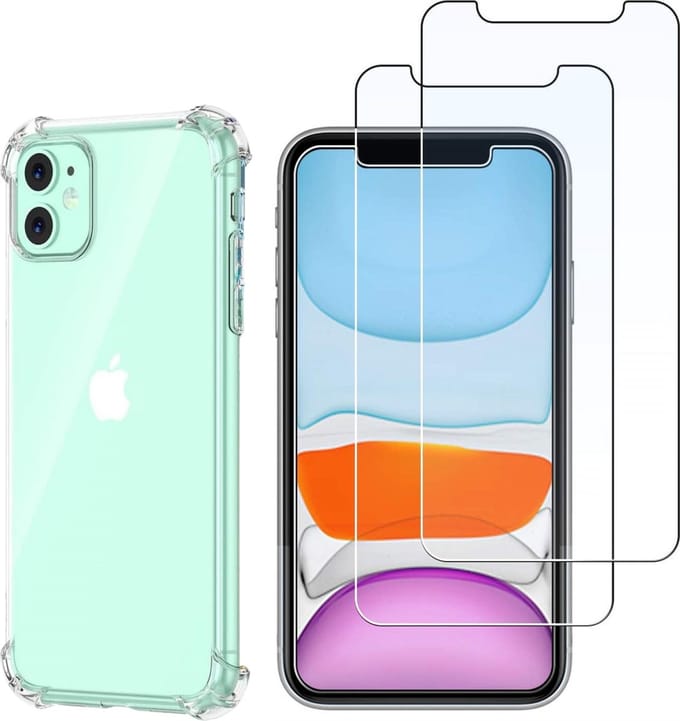 Hoesje voor iPhone 11 backcover Shockproof siliconen Transparant en 2 stuks Screenprotector Gehard Glas