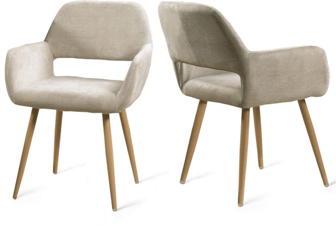 Eetkamerstoelen - Set van 2 Naturel microfiber Metalen Poten- Beige