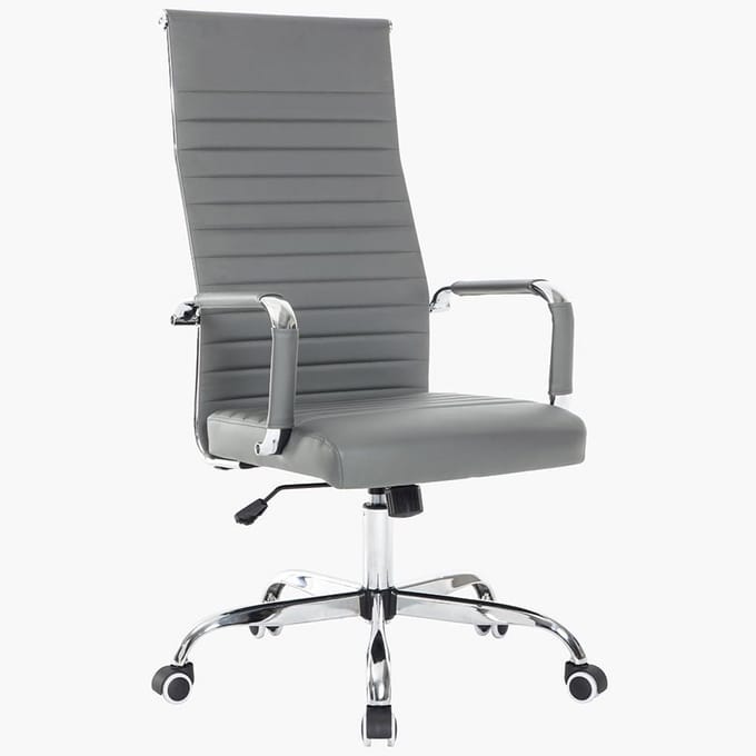 Ergonomische Bureaustoel Leer met Hoge Rugleuning en Lendensteun Grijs