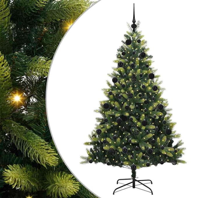 vidaXL - Kunstmatige - Scharnierende - Kerstboom - 300 - LEDs - Groen - 210 - cm