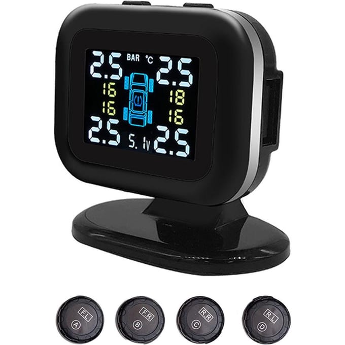 Auto TPMS Bandenspanningscontrolesysteem Mini USB Bandenspanningscontrole Detector met 4 externe zwart