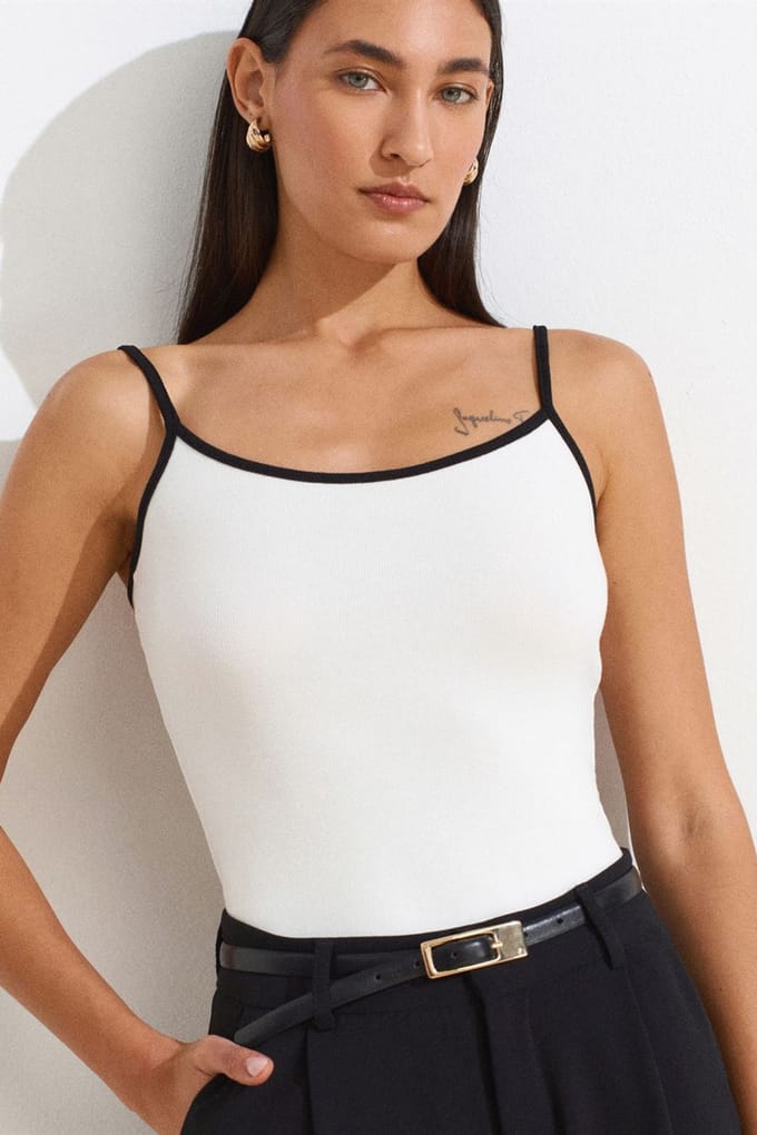 Kleurblok Geribbelde Mouwloze Blouse