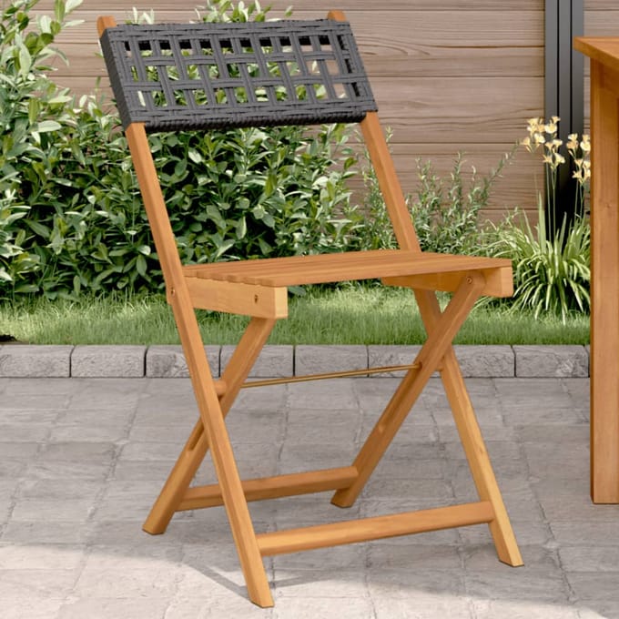 vidaXL - Opklapbare - stoelen, - 2 - stuks, - zwart, - massief - acaciahout - en - polyrotan.