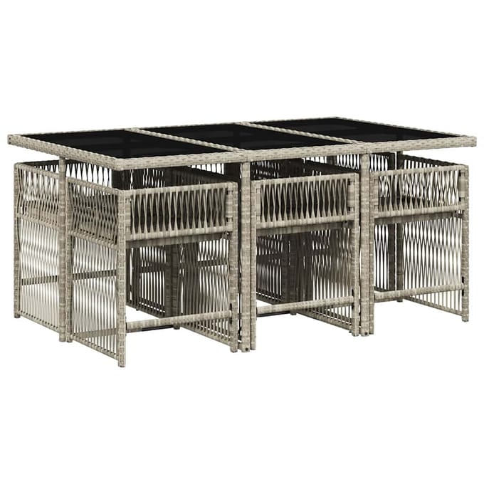 vidaXL - 7-delige - Tuinset - met - kussens - poly - rattan - grijs