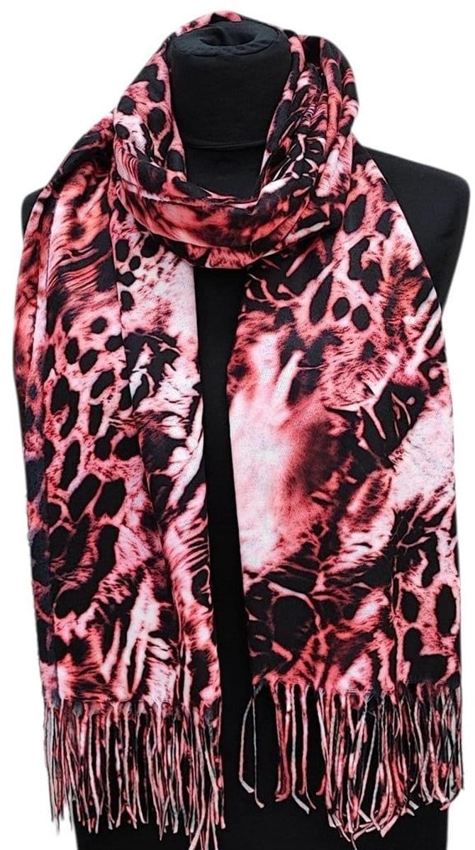 Lange Warme Sjaal - Panterprint - Rood/Zwart - 190 x 70 cm (23-8#)