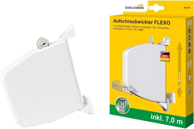 Schellenberg 50145 Opbouwoproller Flexo MINI, inclusief 7 m band, 180° draaibaar, opbouwmontage, wit