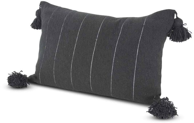 Safaary - Marokkaanse Pom-Pom Kussen Zwart met Zilver