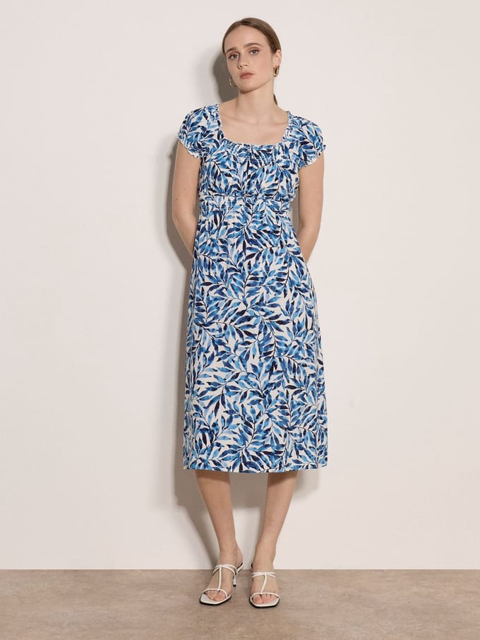 Midi-jurk met bladeren in aquarelstijl
