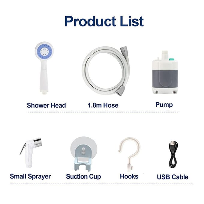 Draagbare douche Outdoor Camping Douche Handheld Elektrische USB Oplaadbare Douche Compact grijs
