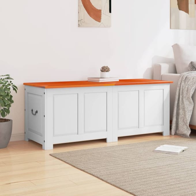 vidaXL - Opbergkist - met - deksel - massief - acaciahout - bruin - en - wit