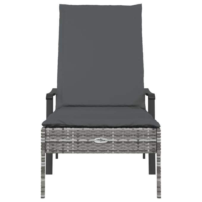 vidaXL - Ligbed - met - kussen - poly - rattan - grijs