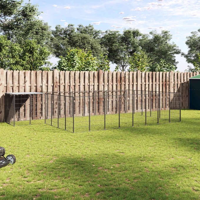 vidaXL - Hondenkennel - 15,73 - m² - staal - zwart
