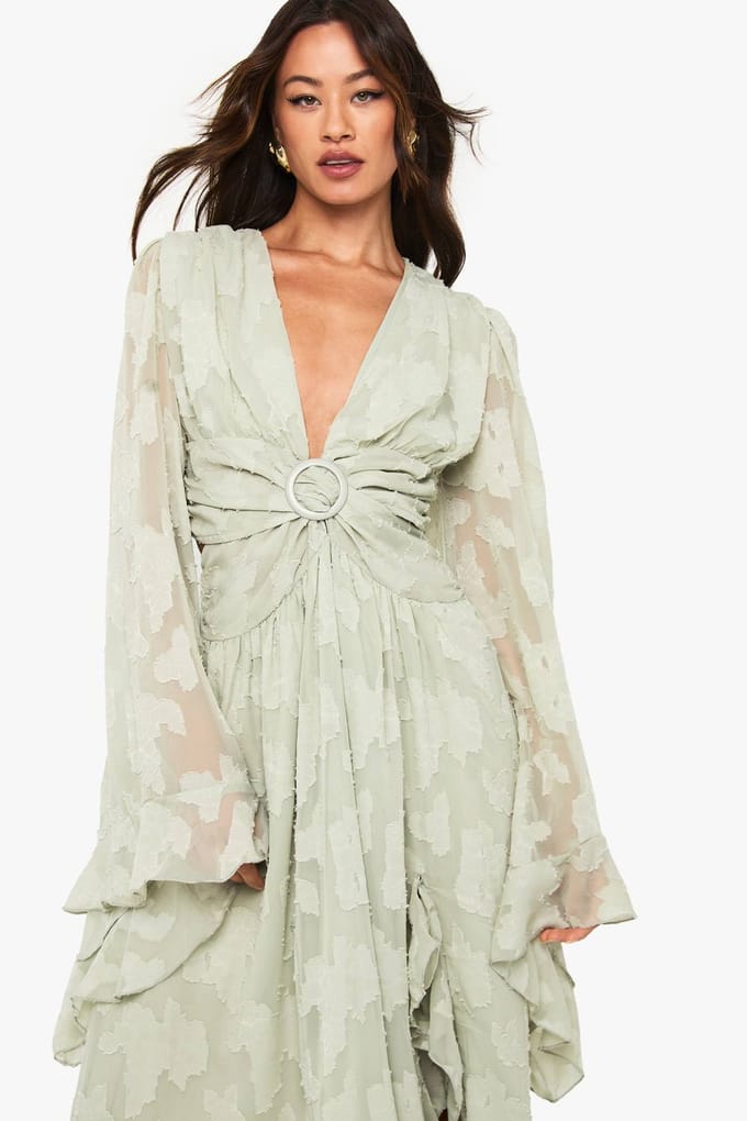 boohoo Dames Lange Gestructureerde Maxi-jurk met Uitsnijdingen | Verstandig | Maat: 38