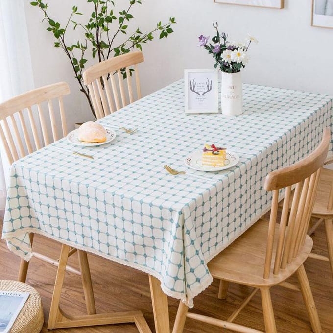 Nappe à carreaux Art Rectangulaire Nappe Rurale Nappe de Table à Thé Nappe Carrée 90*130cm beige