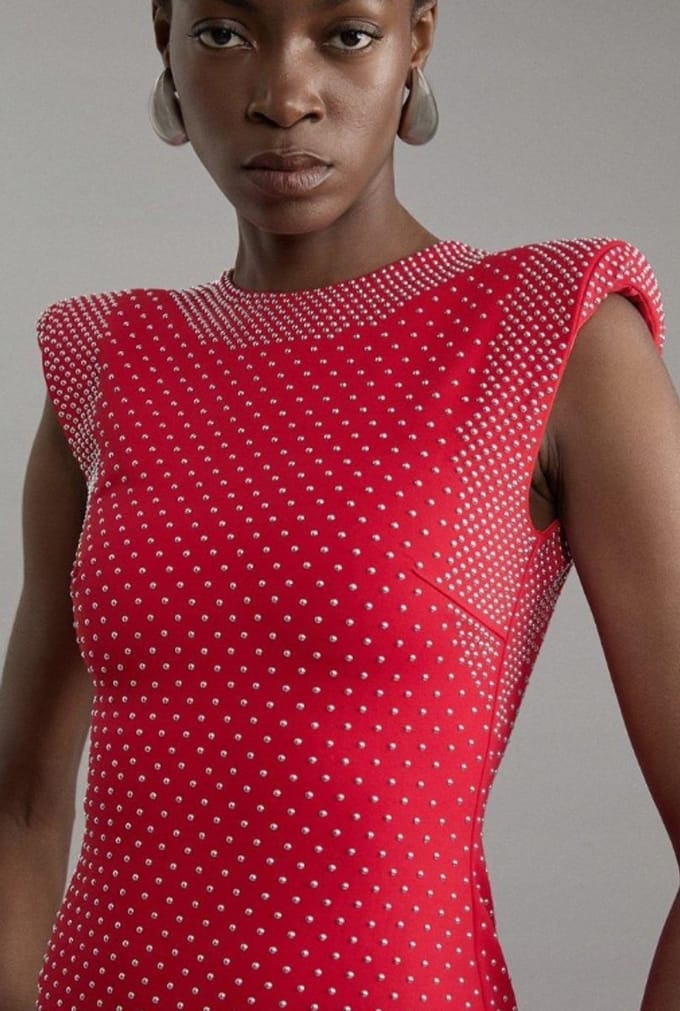 Karen Millen - Mini Jurk - Rode - Dżetami - Zipper