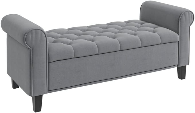 HOMCOM - Fluwelen Bank - Grijs - Schuim - Hout - Polyester