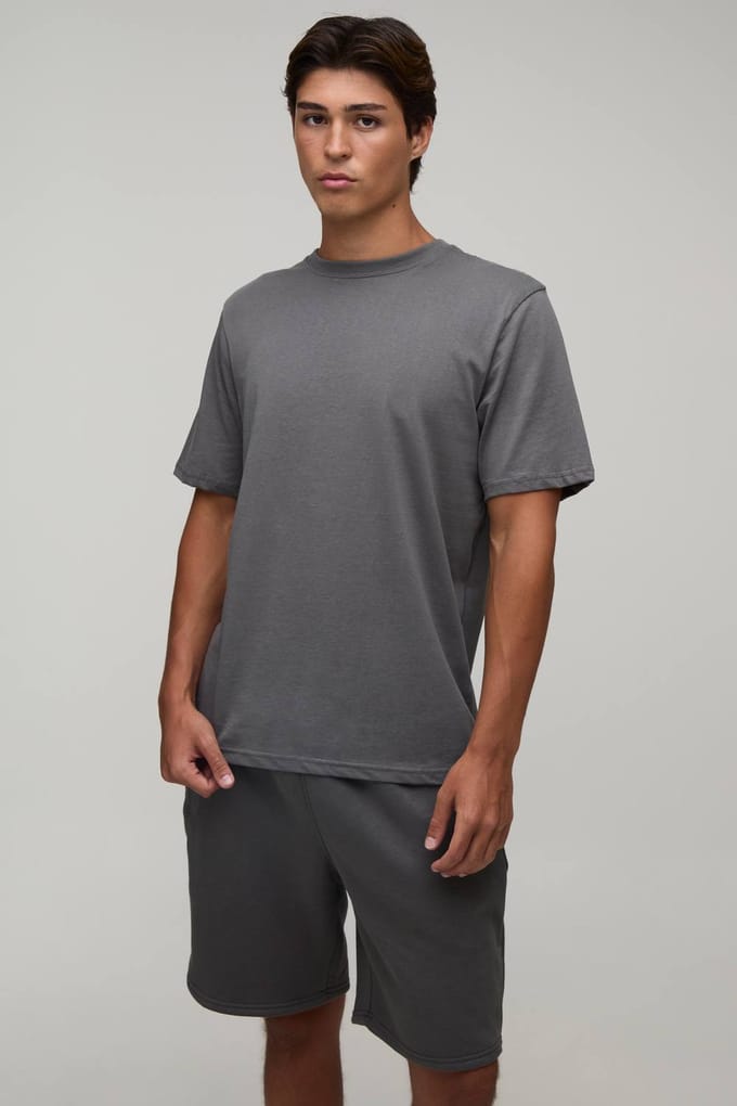 Regular Fit T-Shirt and Short Set | Charcoal | Size Medium