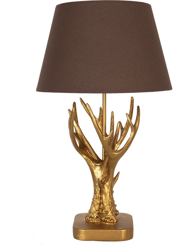 Clayre & Eef Tafellamp Ø 35x59 cm Goudkleurig Bruin Polyresin