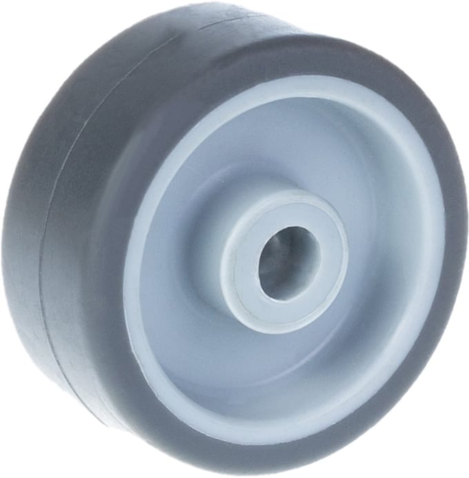 Wiel van 50 mm met grijs TPR-rubber op een kern van polypropyleen