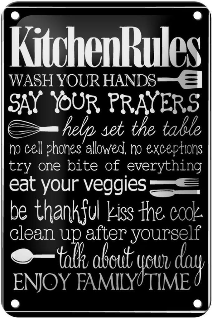 Blechschild Spruch 12x18cm Kitchen Rules wash your hands