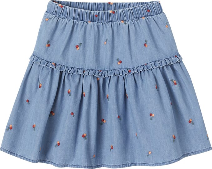 Vertbaudet Geborduurde meisjesrok mer kersen van licht denim