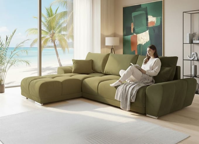 Luxe Uitschuifbare Slaapbank – 289x189 cm – Fluweel – Industrohome