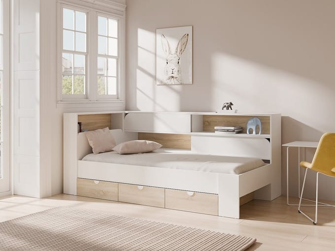 Vente-unique Bedframe hout natuurlijk licht, wit 90 x 190 cm
