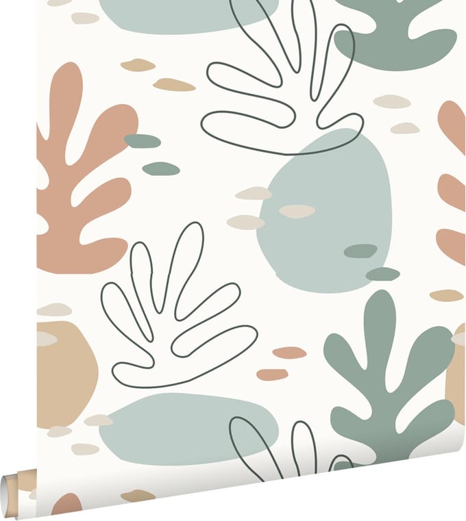 ESTAhome behang koraal multicolor op wit - 50 x 900 cm - 139540