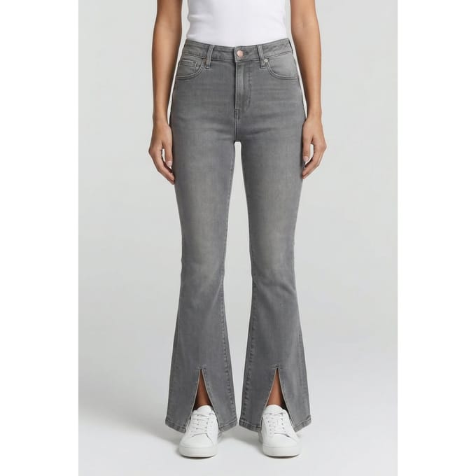 RAIZZED Sunrise Split Jeans Mid Grey Stone Maat: W26L34 | Flared Jeans Outlet | Dames | Grijs