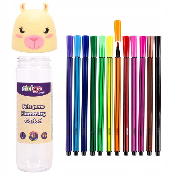 Strigo Lama Kleurpotloden Set - 12 Stuks met Houder