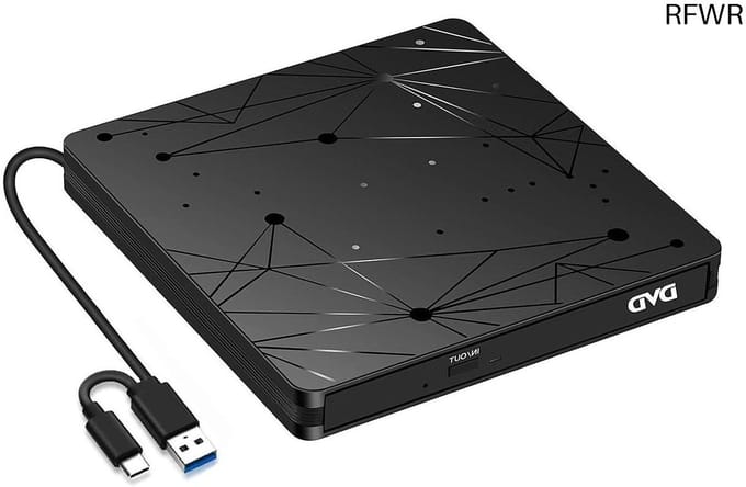RFWR® Draagbare Externe CD/DVD Speler met USB 3.0 en Type-C - Compatibel met Windows en Mac