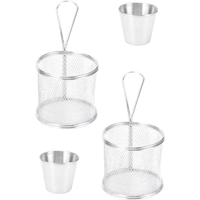 4-delige Set Mini Frituurmand Cilindrische Frietmand Zeef voor Keuken Koken white
