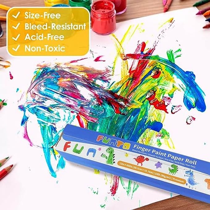Groot Verfpapier voor Kleuters - 12''x400'' Vingerverf Papierrol voor Creatieve Activiteiten
