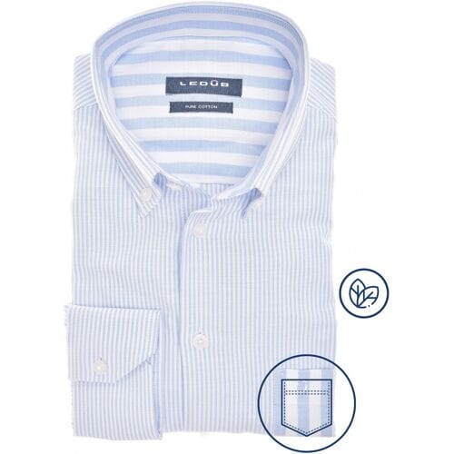 Ledûb Overhemd Duo Stripe Combination Pure Cotton Button-Down Licht Blauw / male