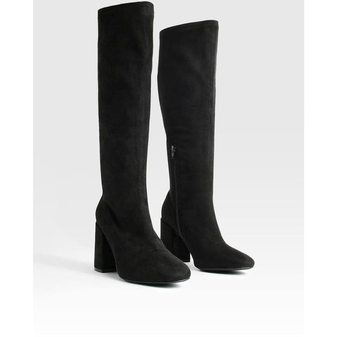 boohoo Dames Wide Fit Stretch Kniehoge Laarzen | Black | Maat: 3