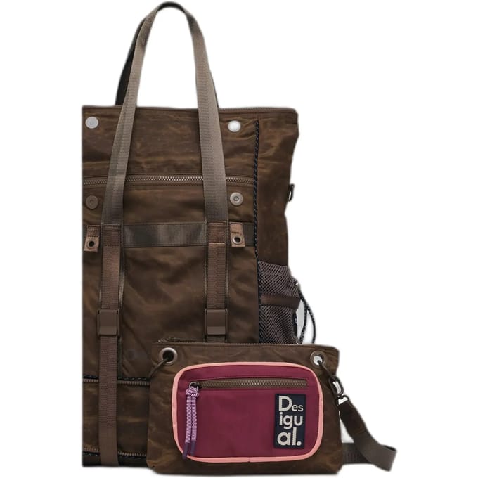 Desigual schoudertas rugzak Neo Grunge Voyager Nylon Backpack Brown bruine