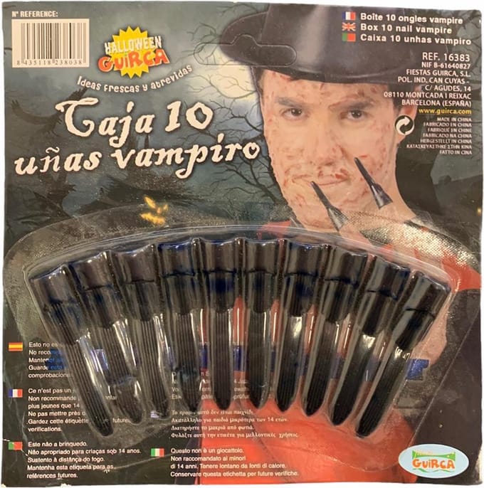 Vampier Nagels zwart - 10 stuks (Halloween)
