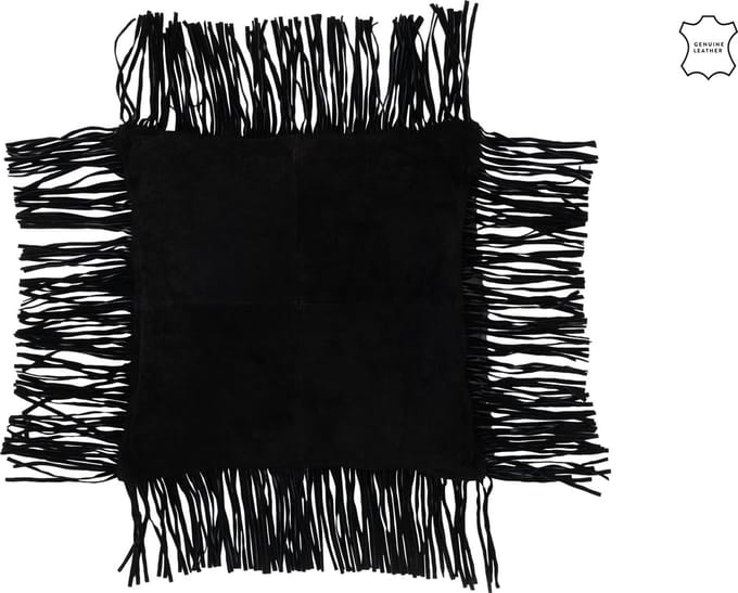 J-Line kussen Franje - leder - zwart