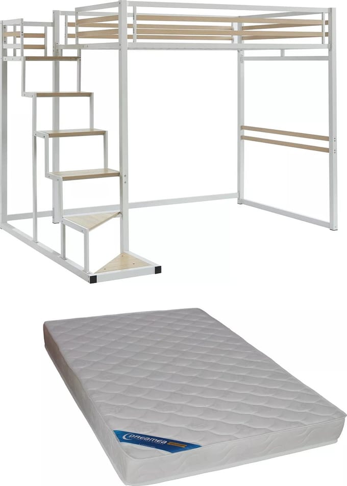 Vente-unique Hoogslaper metaal wit 140 x 200 cm