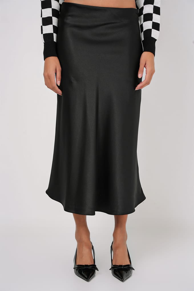 Satijnen A-Lijn Midi Rok met Elastische Taille