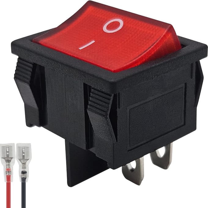 ProRide Wipschakelaar ON-OFF KCD5-202 - met Aansluitkabel - 2 Polig - 250V/6A - Rood zonder lampje