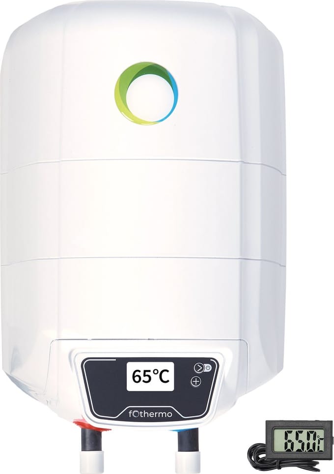 Fothermo 10L caravan, camper boiler, op 12 volt. Warm water direct van uw zonnepanelen
