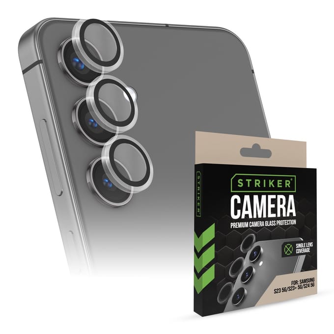Striker Screenprotector geschikt voor Samsung Galaxy S23 Glazen | Striker Single Lens Camera Lens Protector - Case Friendly - Zwart