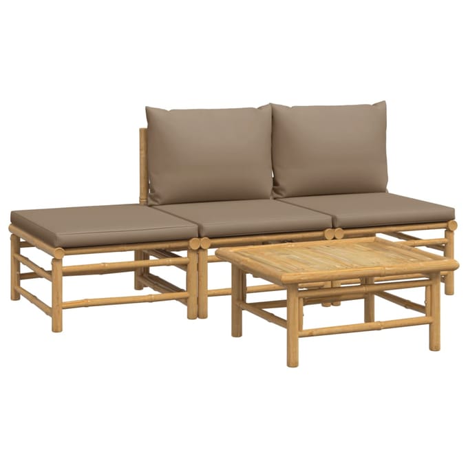 vidaXL - 4-delige - Loungeset - met - kussens - bamboe - taupe