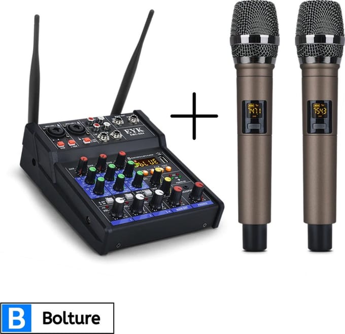 Bolture Mengpaneel – Mengpaneel met Twee Microfoons – Mengpaneel DJ – Bluetooth – USB-aansluiting - MP3